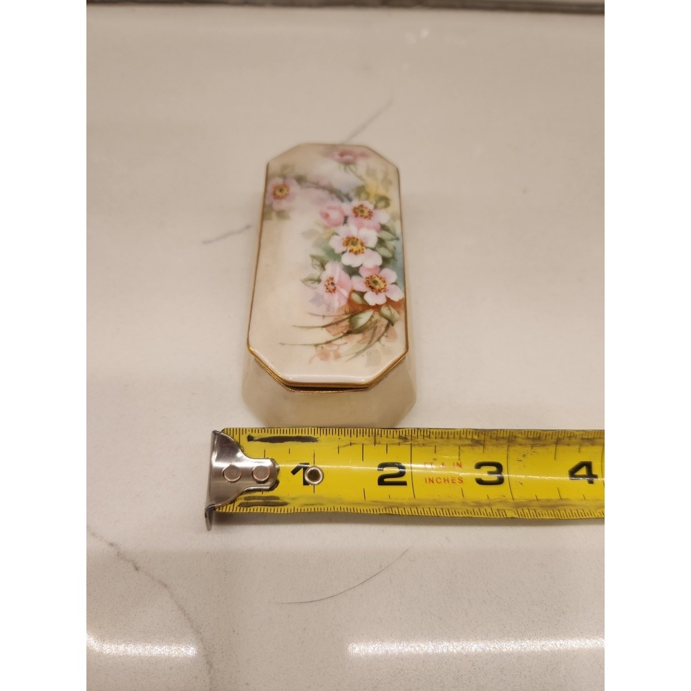 Vintage Limoges France Lidded Trinket Box Pink Wild Roses Hand Painted 3 3/4" - Picture 10 of 10